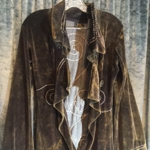Velvet Velour Hippie Jacket embroid Wood btn soft
